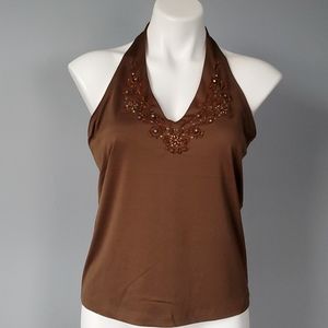 Apostrophe Stretch Embellished Halter Top